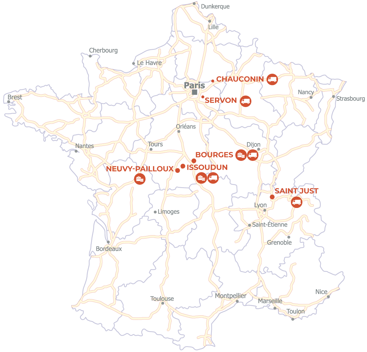 carte de localisation des sites de la société
